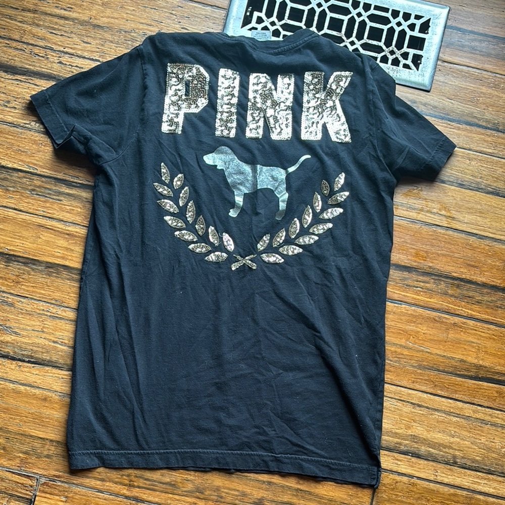 PINK Victoria's Secret Black Short Sleeve Tee with Logo